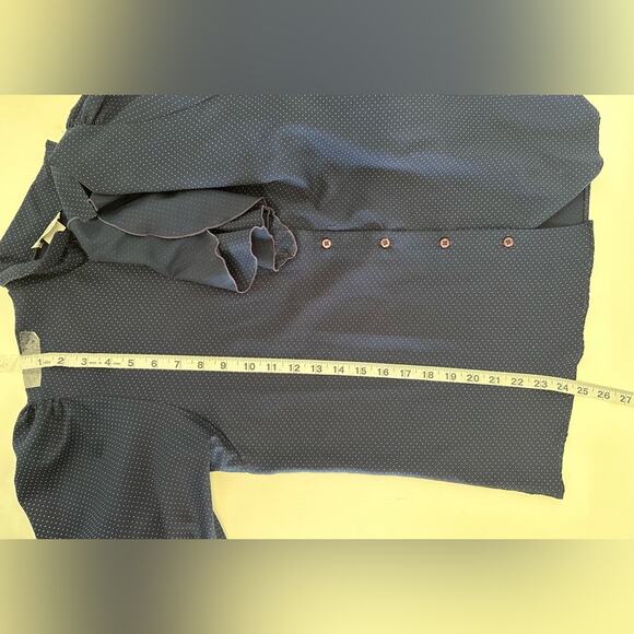 Levi Strauss Button Down Blouse Blue with White Polka Dots Dark Academia Size L - Picture 8 of 12